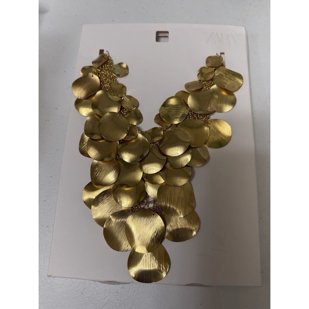 Zara Gold Toned Necklace Bib Statement Piece Bohemian Resort Round Metal Mesh